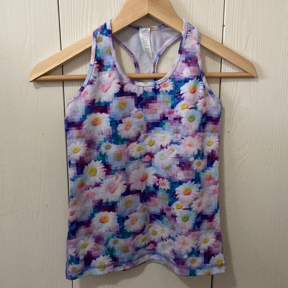 Ivivva Purple & Blue Pixelated Daisies Racerback Tank Top